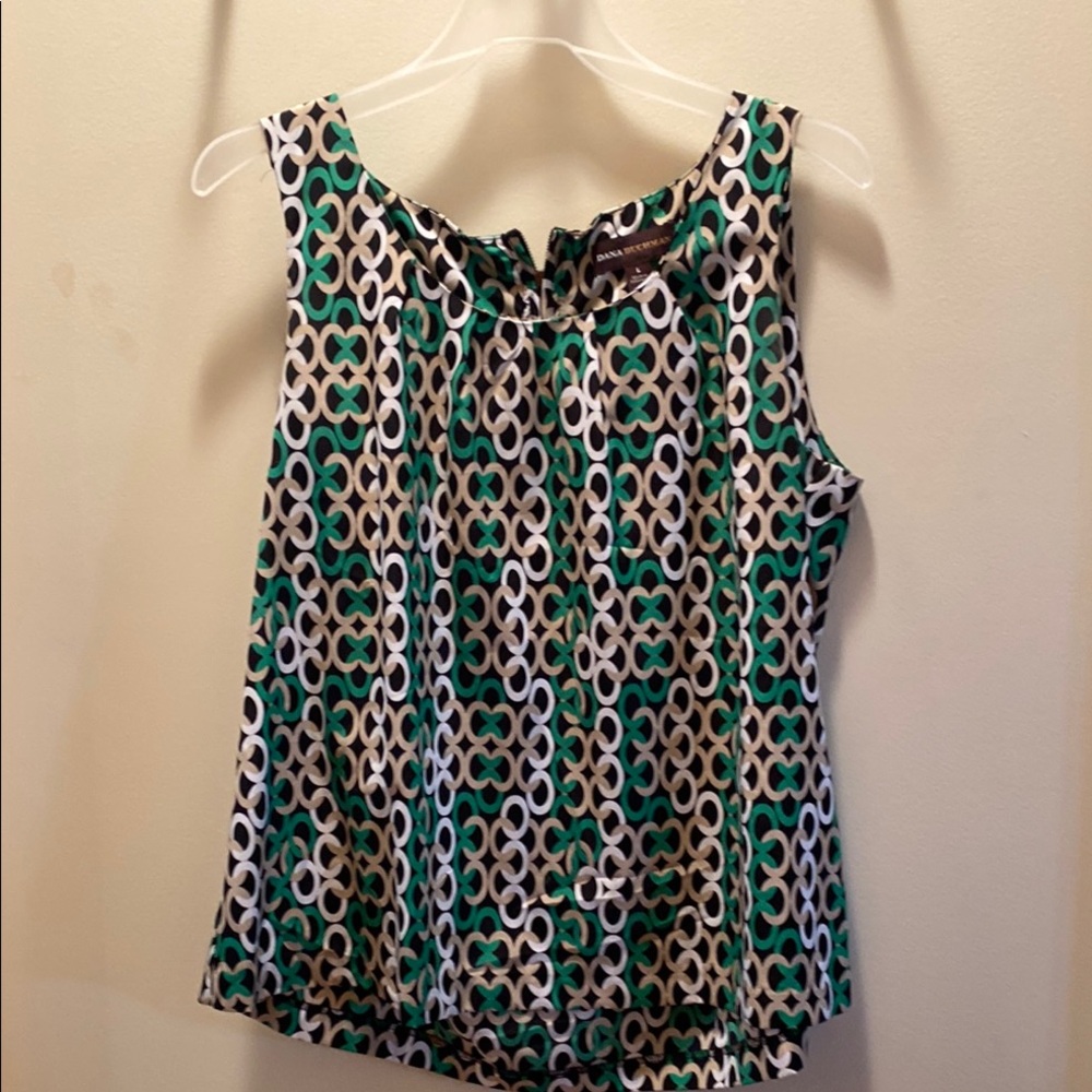 Dana Buchman Geometric Green and Black Blouse